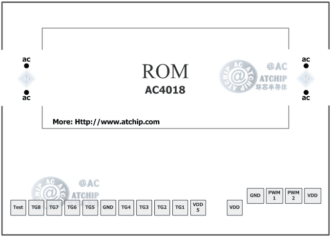 waqic.com裸片绑定图 带单片机MCU晶元电路的AC4018OTP语音芯片